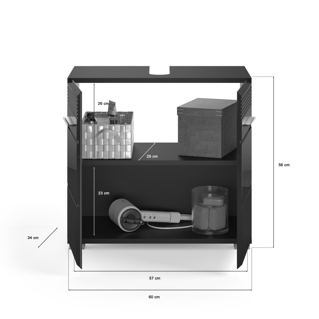 Set di mobili per bagno: mobile sottolavabo + armadietto con specchio - Nero lucido - KLEANKIN