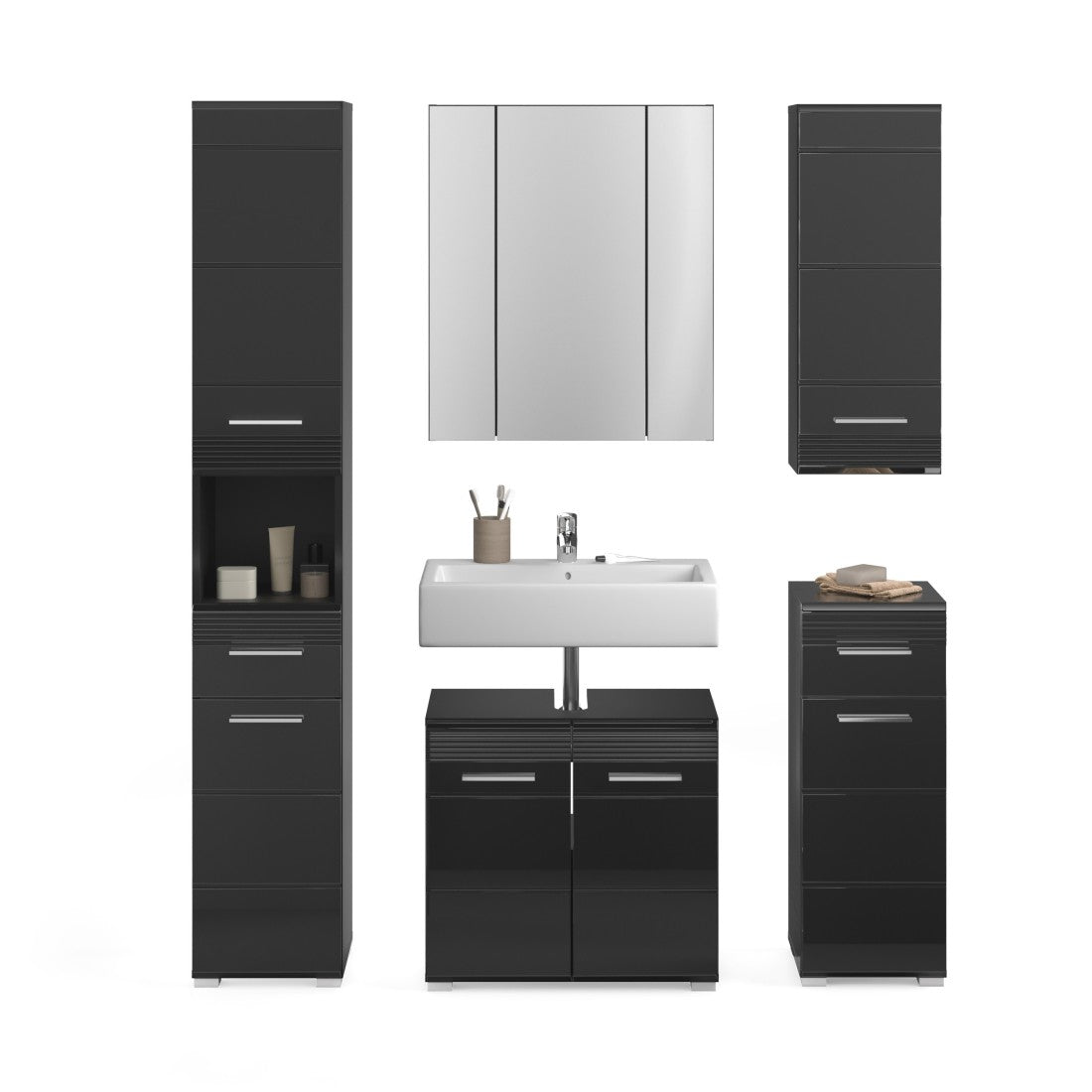 Set di mobili da bagno: Mobile sotto lavabo + Colonna da bagno + 2 mezze colonne + mobile contenitore con