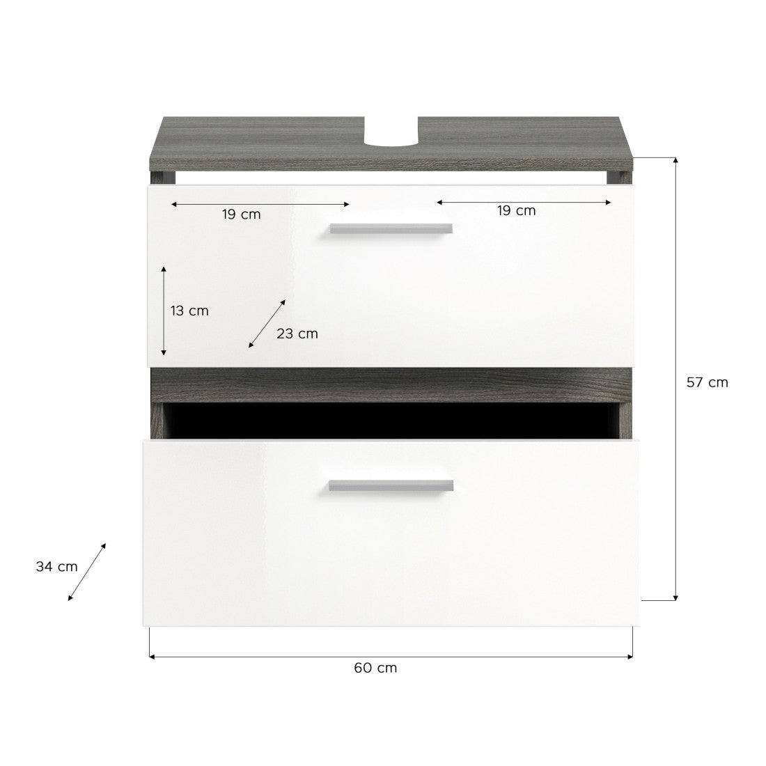 Set di mobili da bagno WILLIAM – Grigio scuro e bianco – 110x191x34 cm