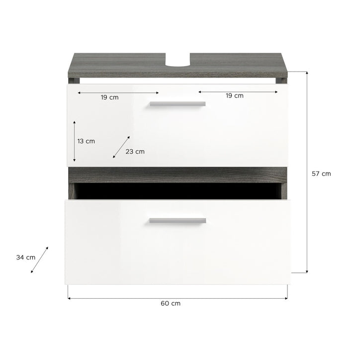 Set di mobili da bagno WILLIAM – Grigio scuro e bianco – 110x191x34 cm