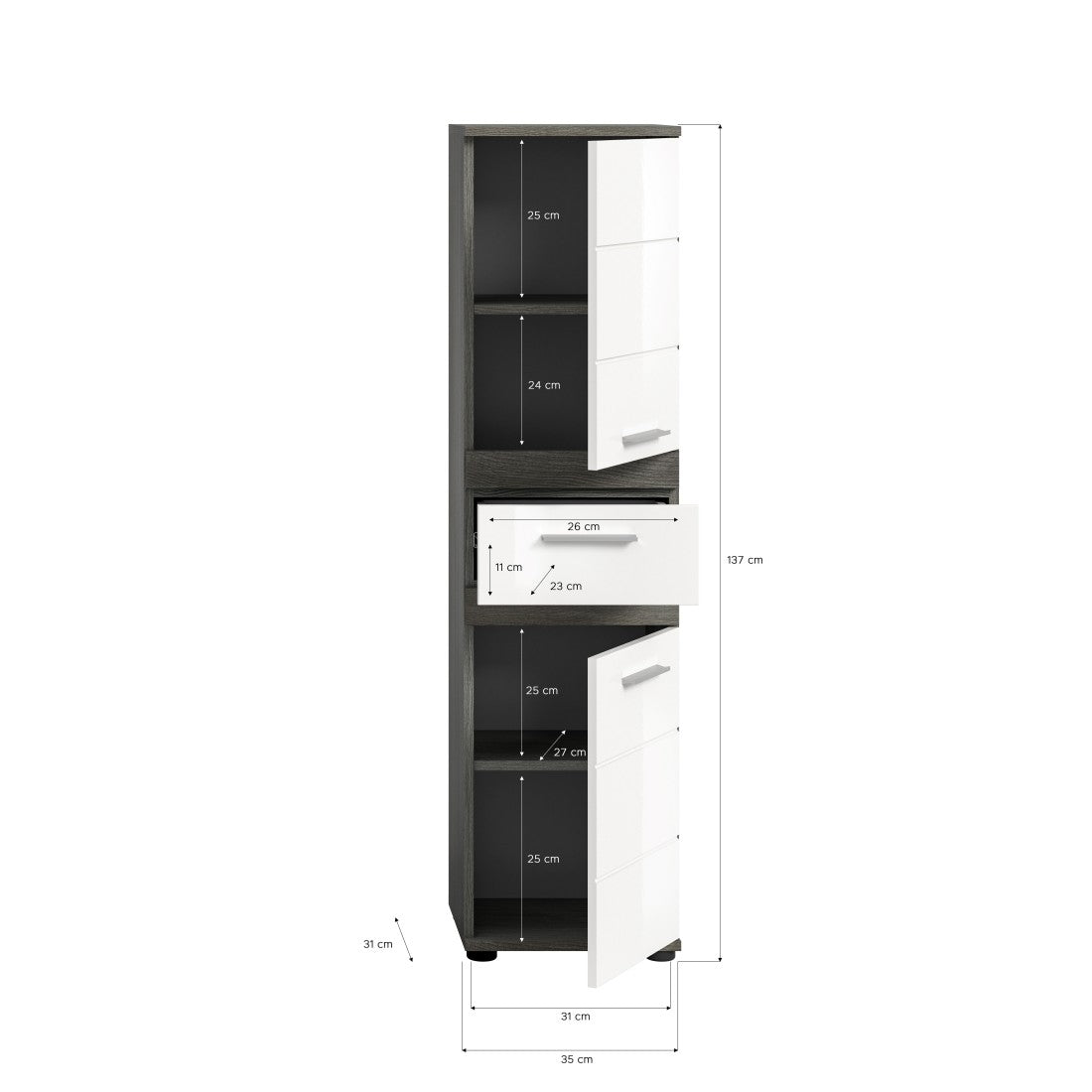 Set di mobili da bagno WILLIAM – Grigio scuro e bianco – 110x191x34 cm