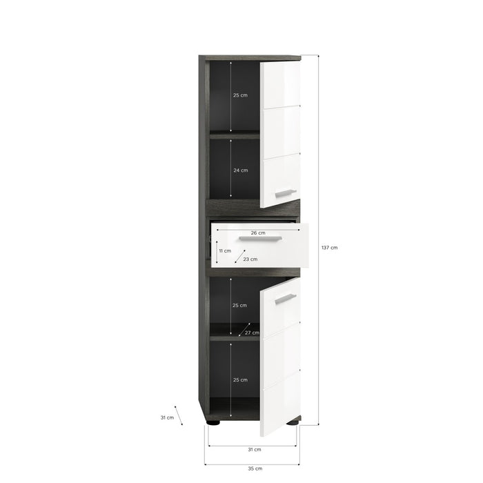 Set di mobili da bagno WILLIAM – Grigio scuro e bianco – 110x191x34 cm