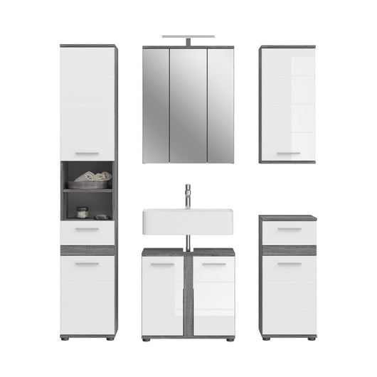 Set di mobili da bagno WILLIAM - Grigio scuro e bianco - 164x191x34 cm - Con LED