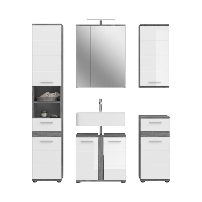 Set di mobili da bagno WILLIAM - Grigio scuro e bianco - 164x191x34 cm - Con LED
