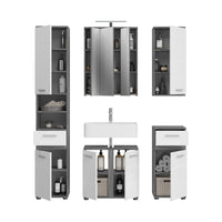 Set di mobili da bagno WILLIAM - Grigio scuro e bianco - 164x191x34 cm - Con LED