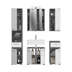 Set di mobili da bagno WILLIAM - Grigio scuro e bianco - 164x191x34 cm - Con LED