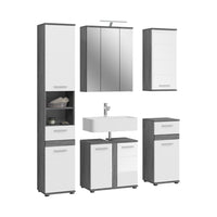 Set di mobili da bagno WILLIAM - Grigio scuro e bianco - 164x191x34 cm - Con LED