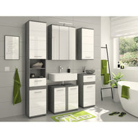 Set di mobili da bagno WILLIAM - Grigio scuro e bianco - 164x191x34 cm - Con LED
