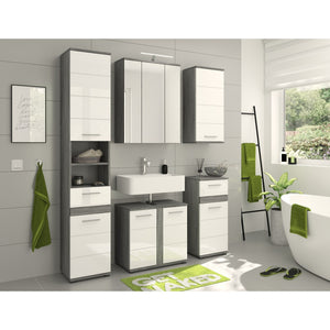 Set di mobili da bagno WILLIAM - Grigio scuro e bianco - 164x191x34 cm - Con LED