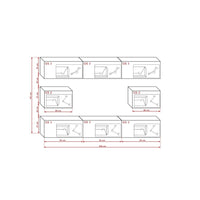 Set di mobili da soggiorno bianchi e neri sospesi collezione CEPTO VII 249cm, 8 porte, modulari.