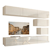 Set di mobili da soggiorno bianchi sospesi collezione CEPTO XVI 249cm, 8 pezzi, modulari.