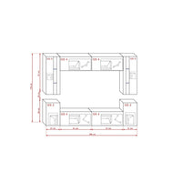 Set di mobili da soggiorno bianchi sospesi collezione CEPTO XXIV. 256cm, 8 pezzi, con LED, modulari.