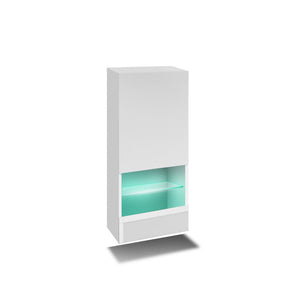 Set di mobili da salotto bianchi, sospesi, collezione CEPTO XXIX. 249cm, 8 pezzi, led, modulabili.