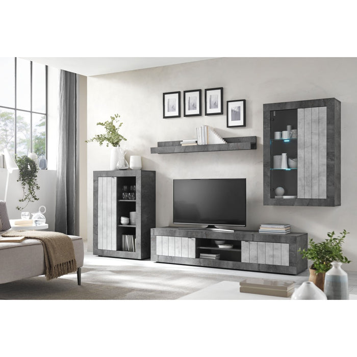 Set di mobili da soggiorno collezione BURA. Colore grigio effetto cemento.