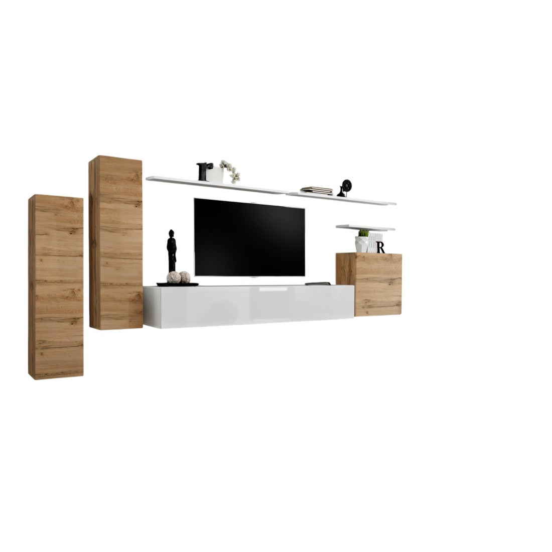 Set di mobili da soggiorno collezione SWITCH I design, colore quercia e bianco lucido.