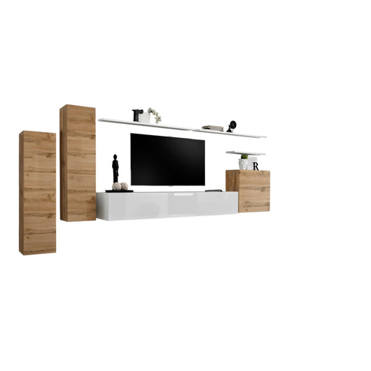 Set di mobili da soggiorno collezione SWITCH I design, colore quercia e bianco lucido.