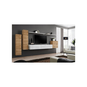 Set di mobili da soggiorno collezione SWITCH I design, colore quercia e bianco lucido.