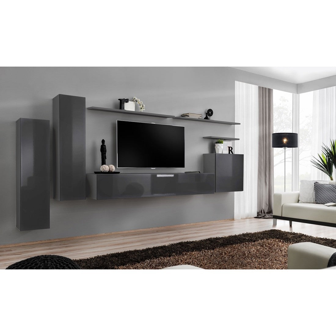 Set di mobili da soggiorno collezione SWITCH I design, colore grigio lucido.