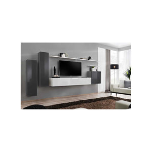 Set di mobili da soggiorno collezione SWITCH I design, colore grigio e bianco lucido.