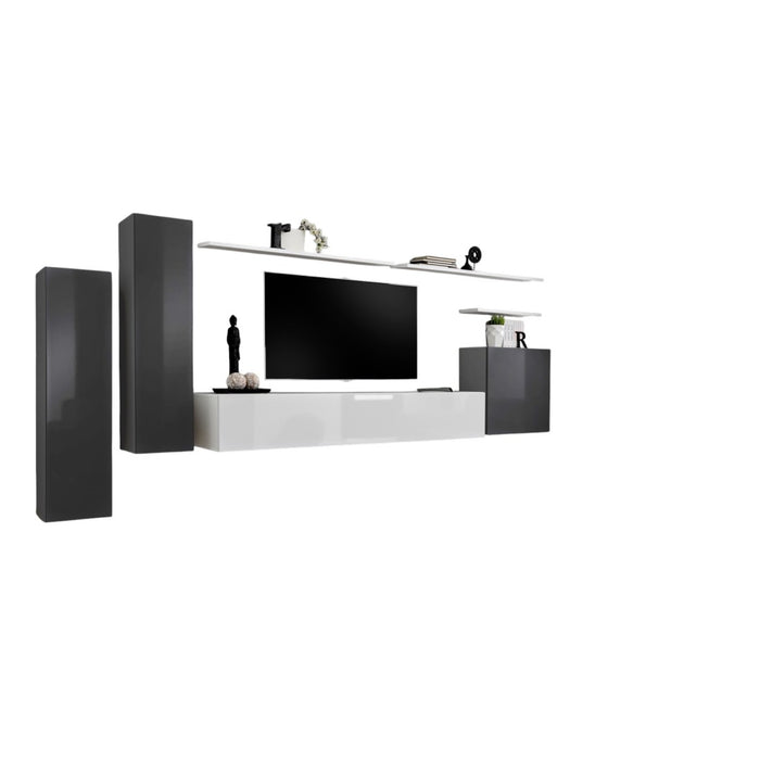 Set di mobili da soggiorno collezione SWITCH I design, colore grigio e bianco lucido.