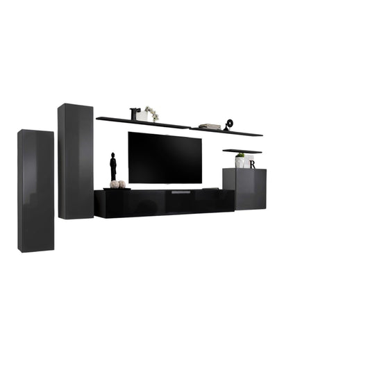 Set di mobili da soggiorno collezione SWITCH I design, colori grigio e nero lucido.