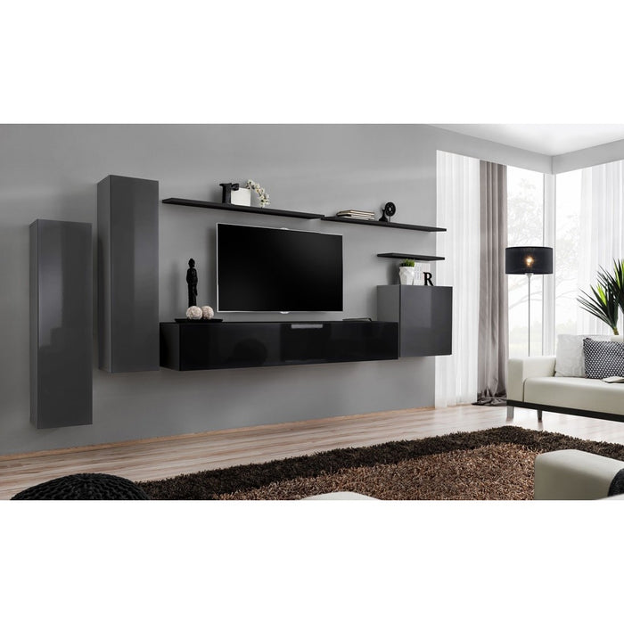 Set di mobili da soggiorno collezione SWITCH I design, colori grigio e nero lucido.