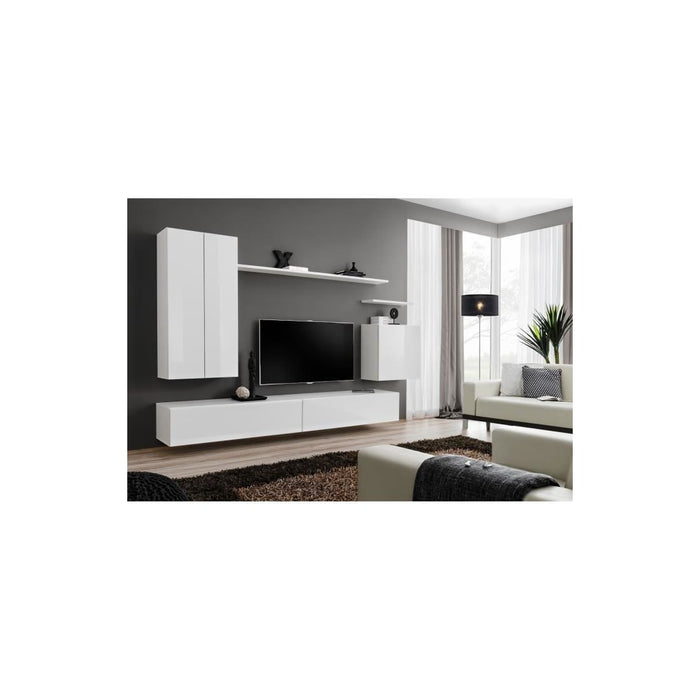 Set di mobili da salotto collezione SWITCH II design, colore bianco lucido.