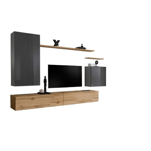 Set di mobili da soggiorno collezione SWITCH II design, colore grigio e rovere Wotan.