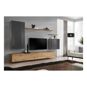 Set di mobili da soggiorno collezione SWITCH II design, colore grigio e rovere Wotan.