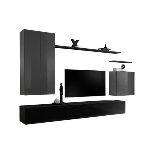 Set di mobili da soggiorno collezione SWITCH II, design in colori grigio e nero lucido.