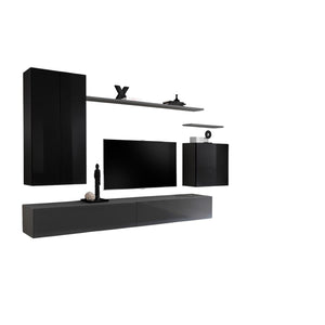 Set di mobili da soggiorno collezione SWITCH II design, colori nero e grigio lucido.