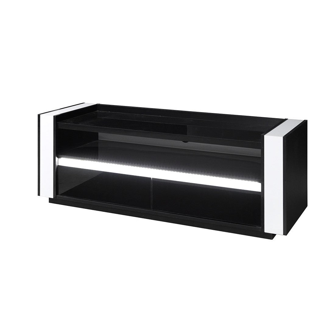 Set di mobili da soggiorno in colore nero e bianco lucido con LED