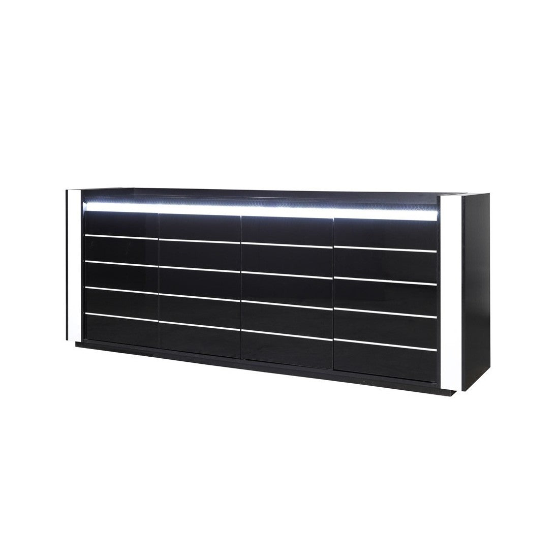 Set di mobili da soggiorno in colore nero e bianco lucido con LED