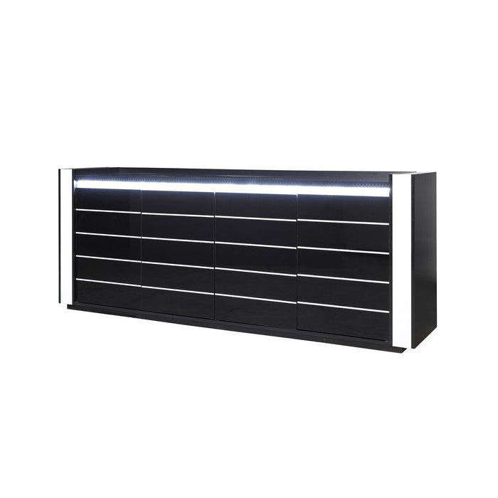 Set di mobili da soggiorno in colore nero e bianco lucido con LED