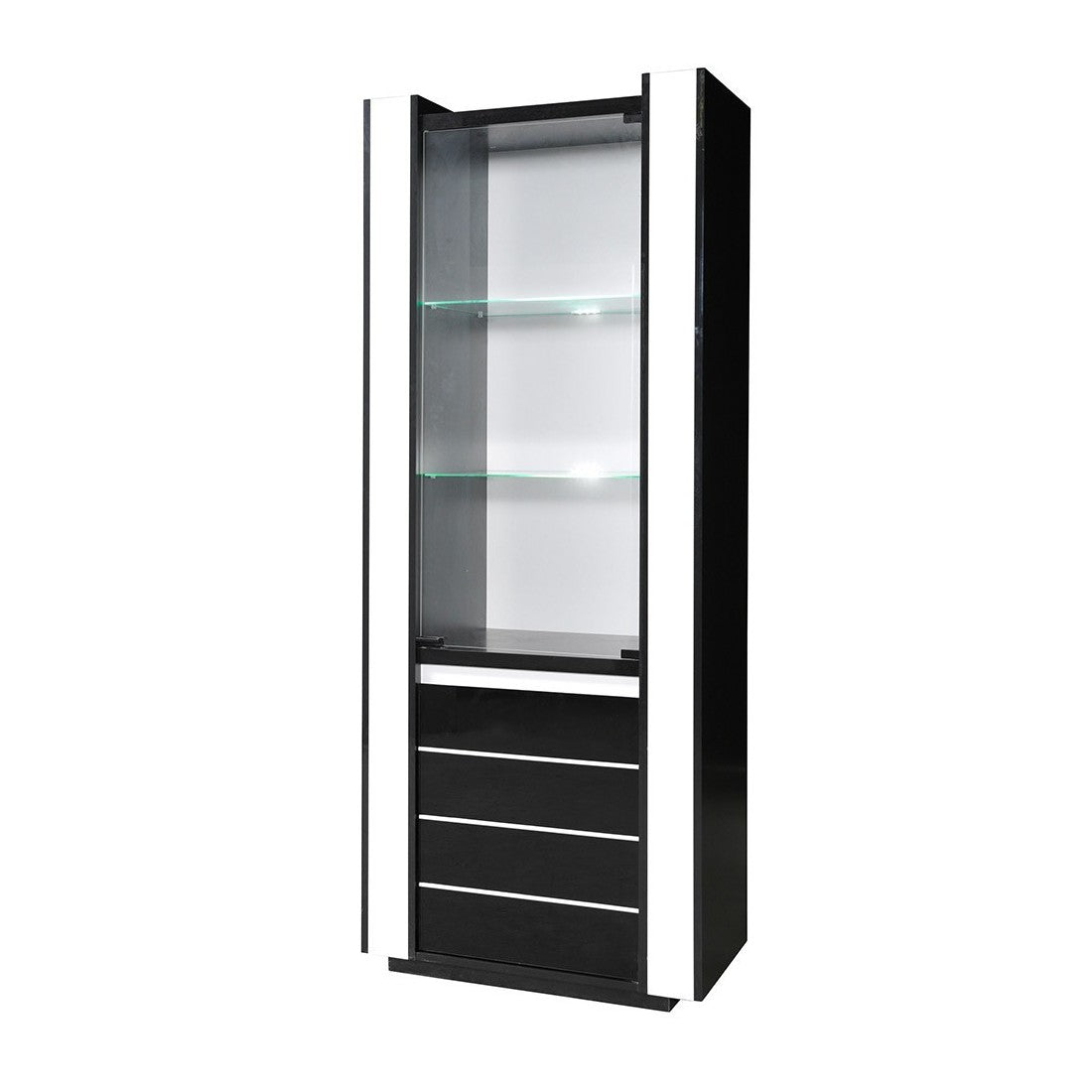 Set di mobili da soggiorno in colore nero e bianco lucido con LED