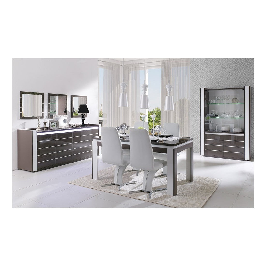 Set di mobili da soggiorno in colore nero e bianco lucido con LED