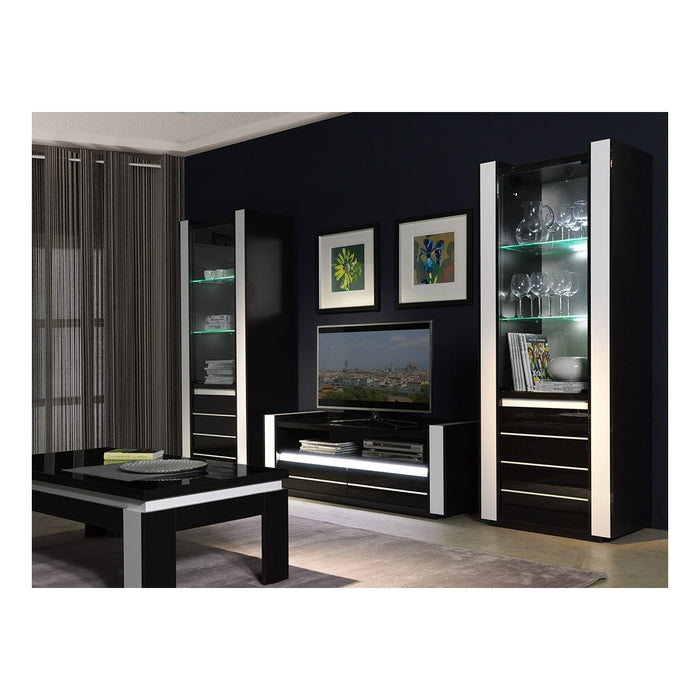 Set di mobili da soggiorno in colore nero e bianco lucido con LED