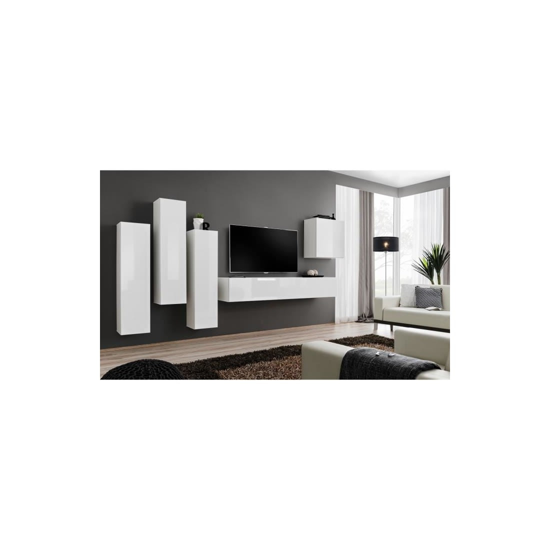 Set di mobili da soggiorno design collezione SWITCH III. Colore bianco lucido.