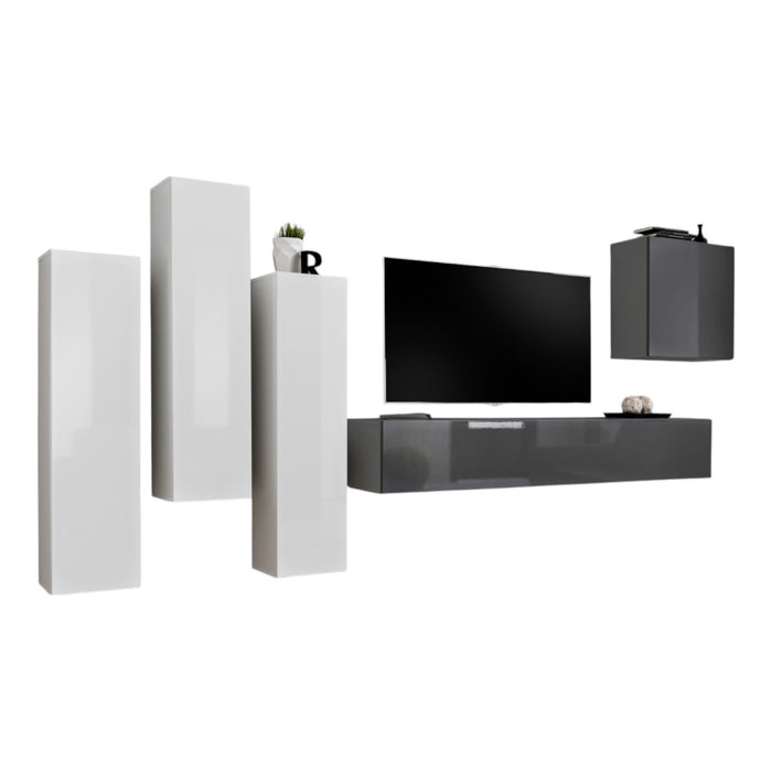 Set di mobili da salotto design collezione SWITCH III. Colori bianco e grigio lucido.