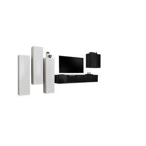 Set di mobili da soggiorno design collezione SWITCH III. Colori bianco e nero lucido.