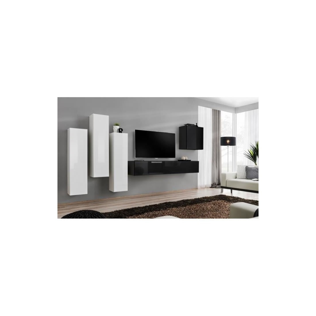 Set di mobili da soggiorno design collezione SWITCH III. Colori bianco e nero lucido.
