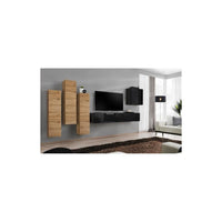 Set di mobili da soggiorno design collezione SWITCH III. Colori quercia wotan e nero lucido.