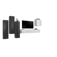 Set di mobili per soggiorno della collezione SWITCH III. Colori grigio e bianco lucido.