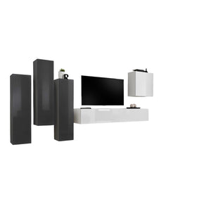 Set di mobili per soggiorno della collezione SWITCH III. Colori grigio e bianco lucido.