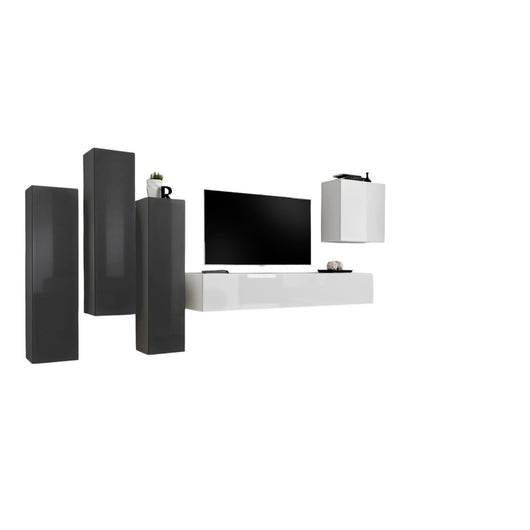 Set di mobili per soggiorno della collezione SWITCH III. Colori grigio e bianco lucido.