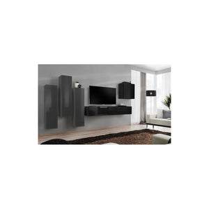 Set di mobili da salotto design collezione SWITCH III. Colori grigio e nero lucido.