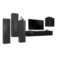 Set di mobili da salotto design collezione SWITCH III. Colori grigio e nero lucido.