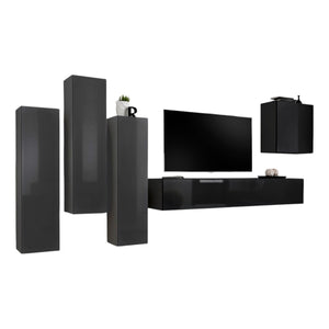Set di mobili da salotto design collezione SWITCH III. Colori grigio e nero lucido.