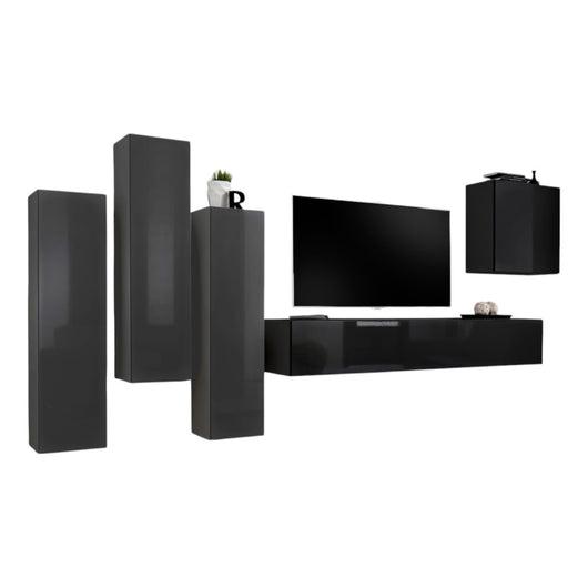 Set di mobili da salotto design collezione SWITCH III. Colori grigio e nero lucido.