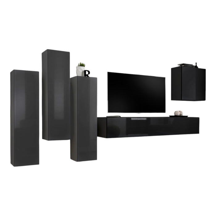 Set di mobili da salotto design collezione SWITCH III. Colori grigio e nero lucido.